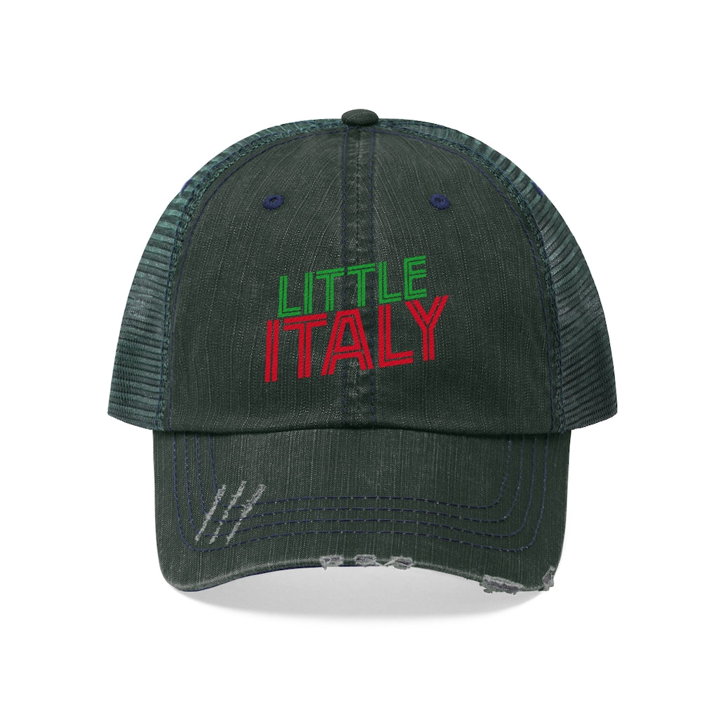 Little Italy Red & Green Logo Vintage Look Unisex Trucker Hat