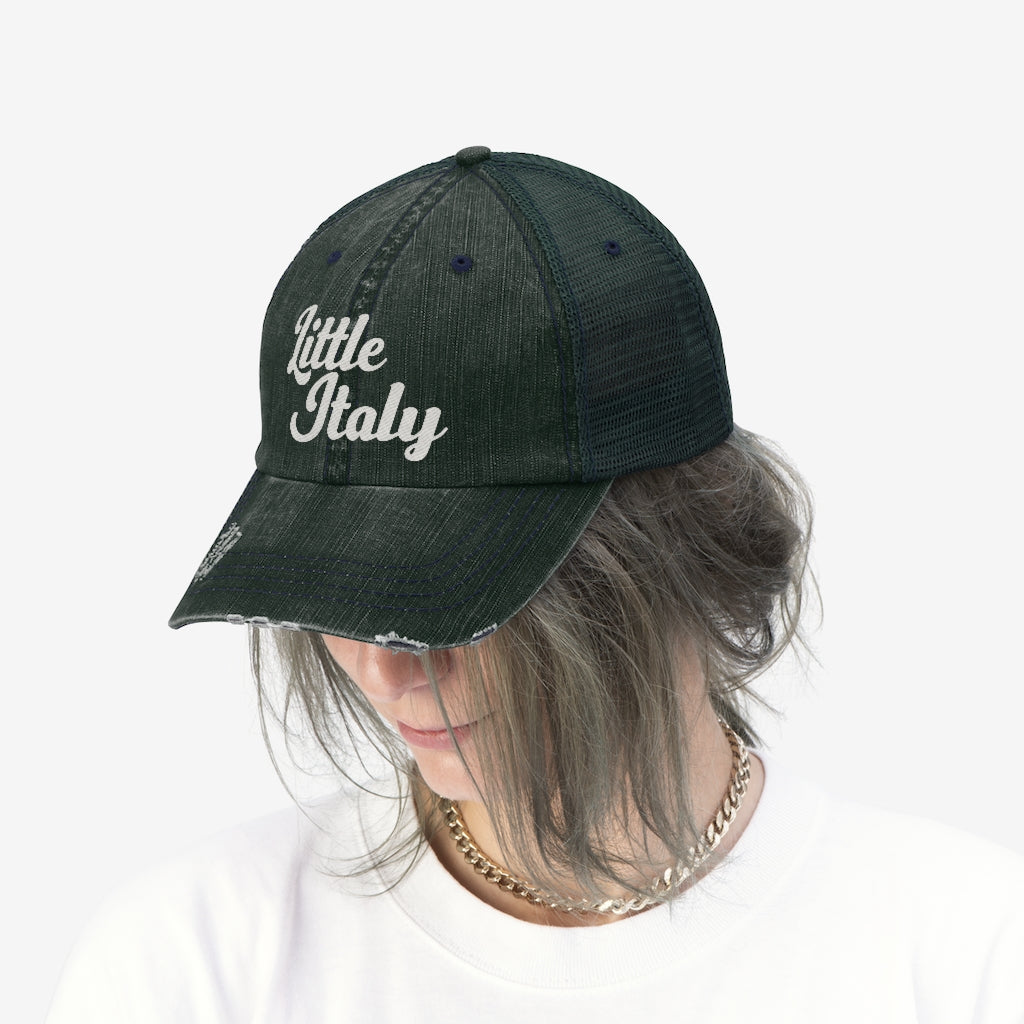 Little Italy Script Logo Vintage Look Unisex Trucker Hat