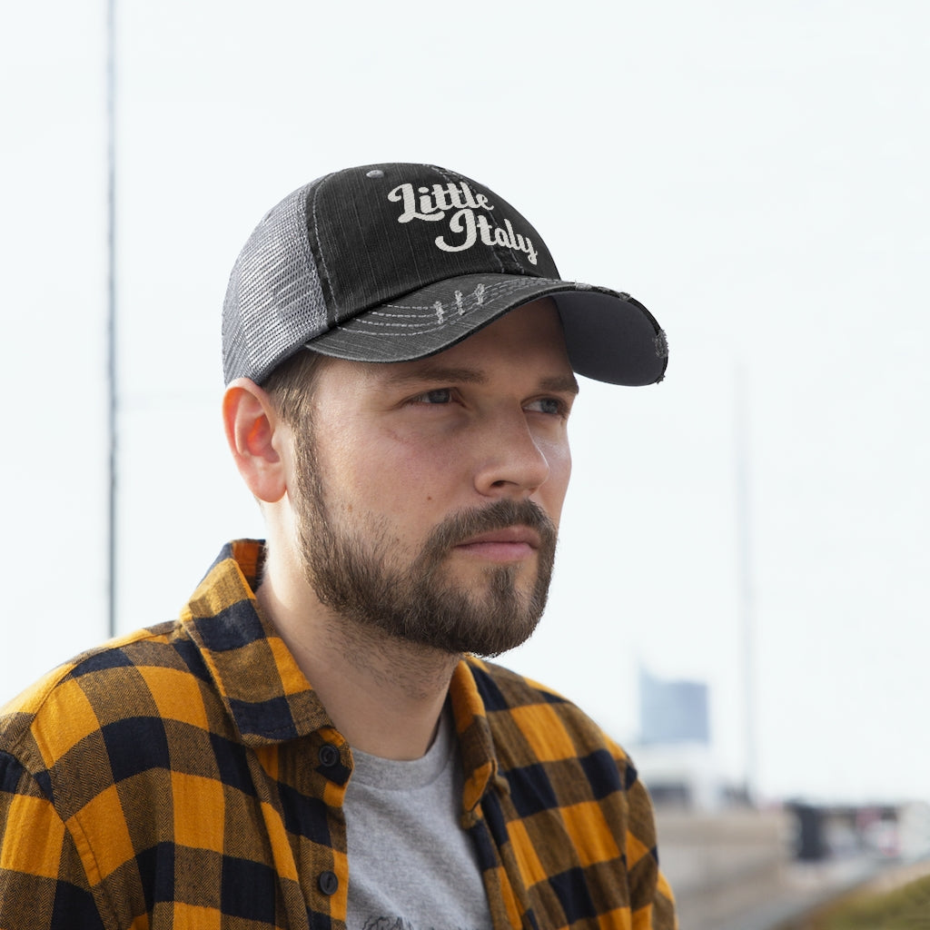 Little Italy Script Logo Vintage Look Unisex Trucker Hat