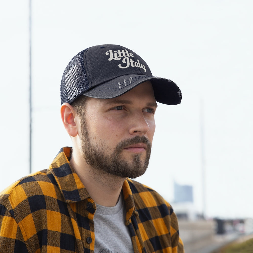 Little Italy Script Logo Vintage Look Unisex Trucker Hat