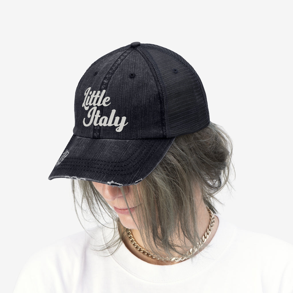 Little Italy Script Logo Vintage Look Unisex Trucker Hat