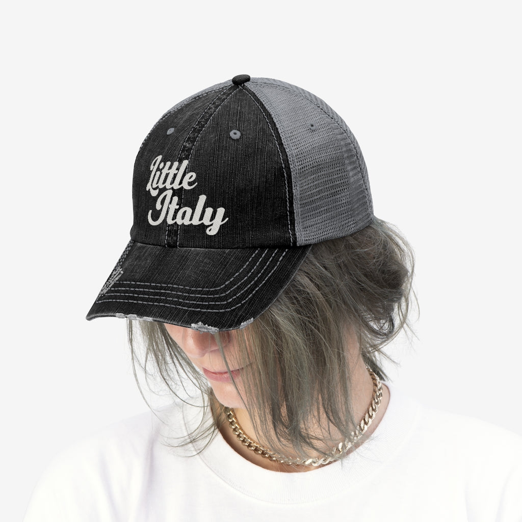 Little Italy Script Logo Vintage Look Unisex Trucker Hat